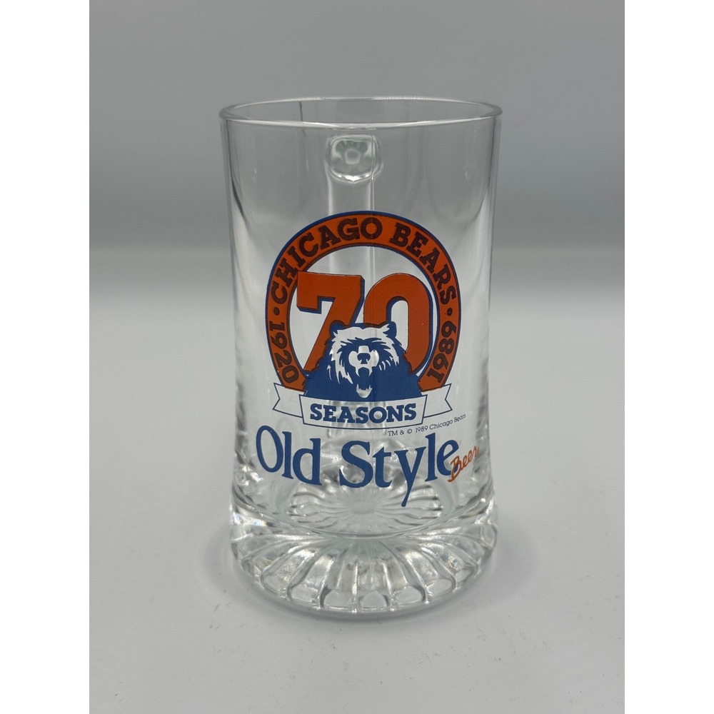 Vintage 1989 Chicago Bears‎ 70th Anniversary Old Style Beer Glass Mug Tankard 12